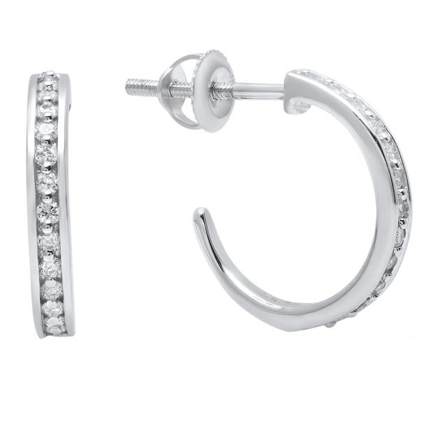 0.23 Carat (ctw) 14K White Gold Round White Diamond Ladies Hoop Earrings 1/4 CT