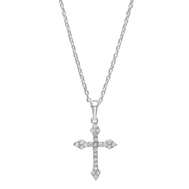 0.23 Carat (ctw) Sterling Silver Round Diamond Ladies Cross Pendant 1/4 CT (Silver Chain Included)