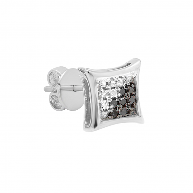 0.05 Carat (ctw) Round Black & White Diamond Kite Shape Stud Earring 14K White Gold (1 Pc Only)