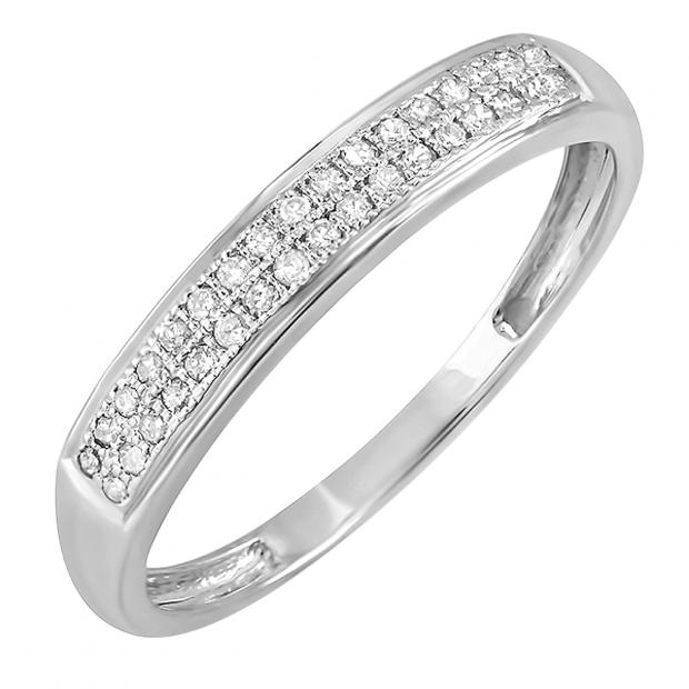 0.12 Carat (ctw) 10K White Gold Round White Diamond Ladies Anniversary Wedding Band