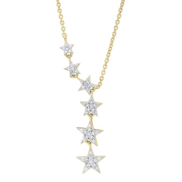 Round White Diamond Graduating Star Necklace with 18 Inch Gold Chain for Women (0.45 ctw, Color I-J, Clarity I1-I2) in 18K Yellow Gold