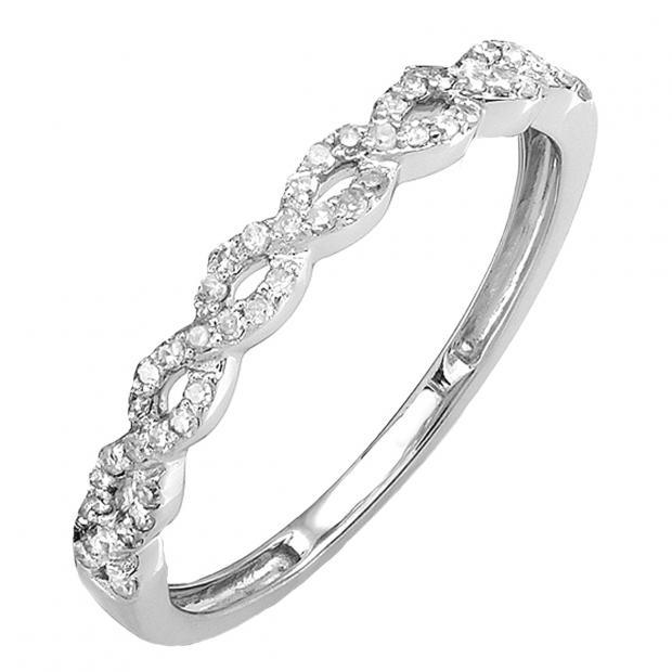 0.13 Carat (ctw) 14K White Gold Round Diamond Ladies Swirl Stackable Wedding Band