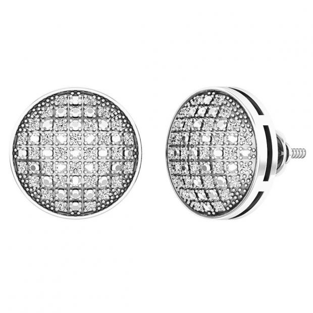0.35 Carat (ctw) Sterling Silver Round Diamond Mens Ladies Unisex Hip Hop Stud Earrings 1/3 CT