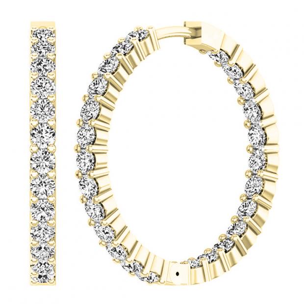 2.95 Carat (ctw) 10K Yellow Gold Round White Diamond Ladies Fine In And Out Hoop Earrings