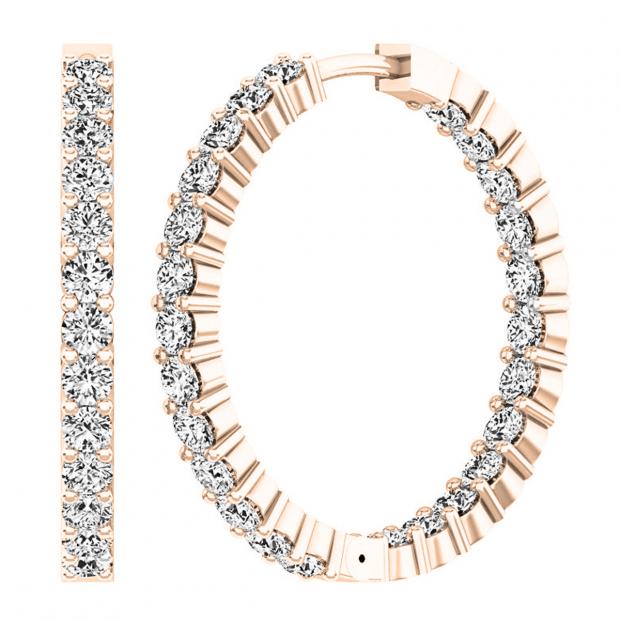 2.95 Carat (ctw) 18K Rose Gold Round White Diamond Ladies Fine In And Out Hoop Earrings