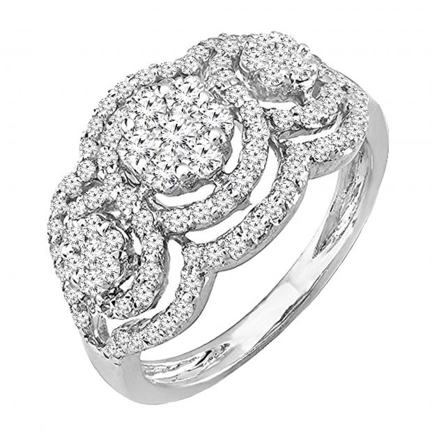 1.50 CT Round White Diamond Ladies Cluster Flower Engagement Ring 14K White Gold