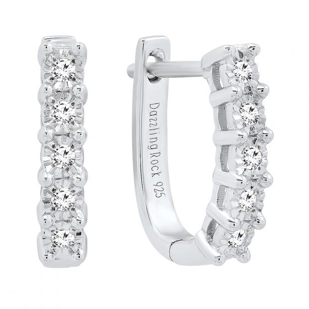 0.15 Carat (ctw) Sterling Silver Round White Diamond Ladies Hoop Earrings
