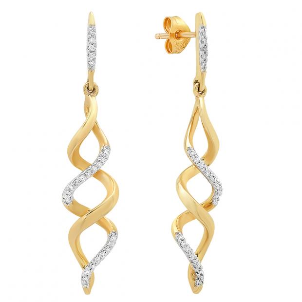 0.12 Carat (ctw) 10K Yellow Gold Round White Diamond Ladies Infinity Swirl Dangling Earrings