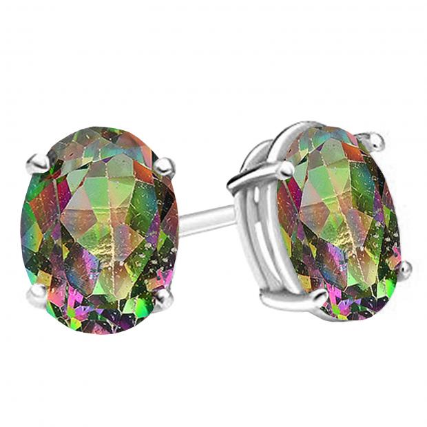 14K White Gold Each 7X5 MM Oval Mystic Topaz Ladies Solitaire Stud Earrings