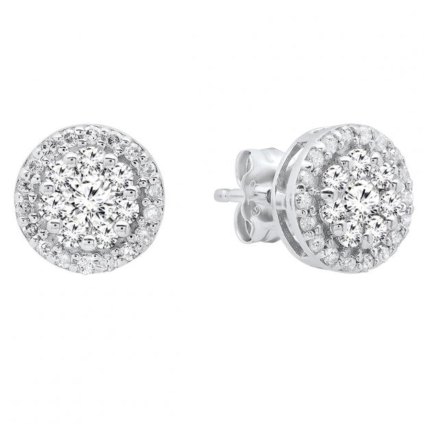 0.50 Carat (ctw) 10K White Gold Round White Diamond Ladies Cluster Stud Earrings 1/2 CT