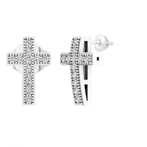 0.10 Carat (ctw) 10K White Gold Round White Diamond Ladies Cross Stud Earrings 1/10 CT