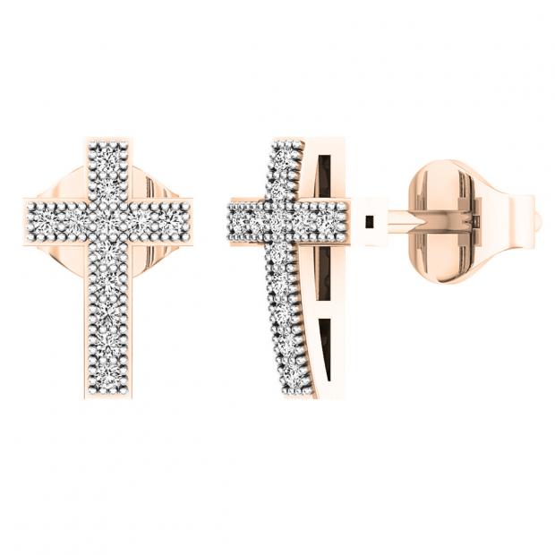 0.10 Carat (ctw) 18K Rose Gold Round White Diamond Ladies Cross Stud Earrings 1/10 CT