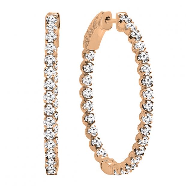 2.00 Carat (ctw) 10K Rose Gold Round White Diamond Ladies Hoop Earrings 2 CT