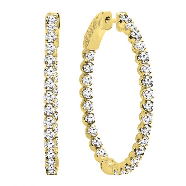 2.00 Carat (ctw) 10K Yellow Gold Round White Diamond Ladies Hoop Earrings 2 CT