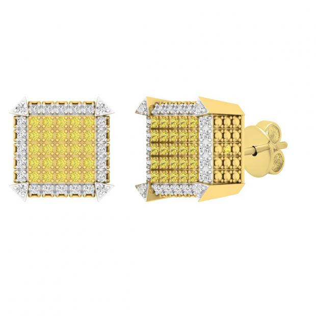 0.30 Carat (ctw) Sterling Silver Round Yellow & White Diamond Ladies Dice Stud Earrings 1/3 CT