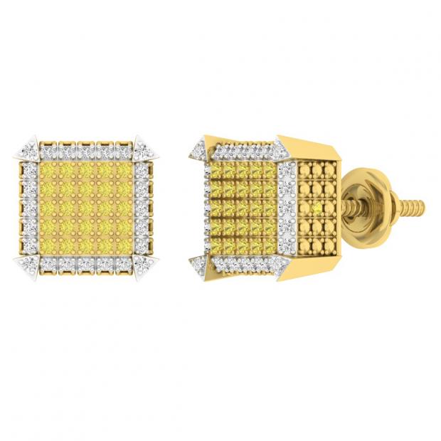 0.30 Carat (ctw) Sterling Silver Round Yellow & White Diamond Ladies Dice Stud Earrings 1/3 CT