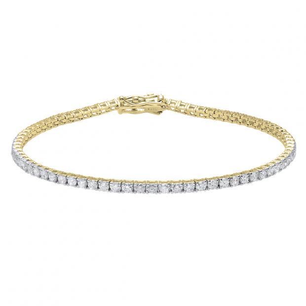 3.00 Carat (ctw) 10K Yellow Gold Round White Diamond Ladies Tennis Bracelet