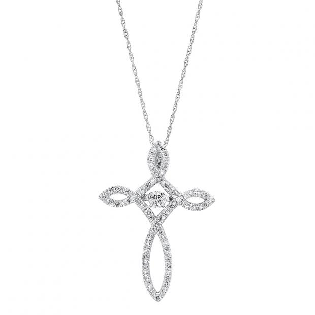 0.33 Carat (ctw) 10K White Gold Round Dancing White Diamond Ladies Looping Cross Pendant 1/3 CT