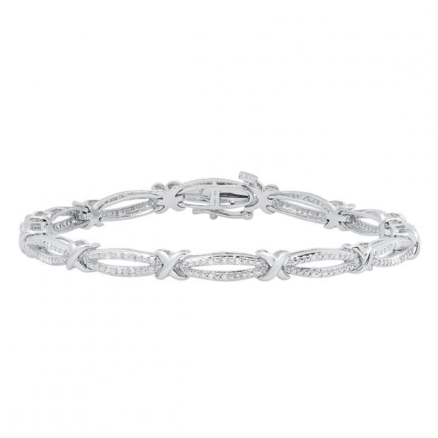 0.25 Carat (ctw) Sterling Silver Round White Diamond Ladies Infinity Tennis Link Bracelet 1/4 CT