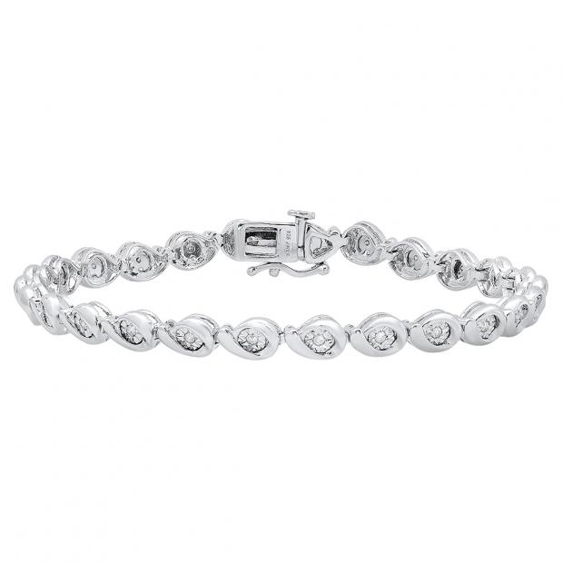 0.25 Carat (ctw) Sterling Silver Round White Diamond Ladies Bezel Bracelet 1/4 CT