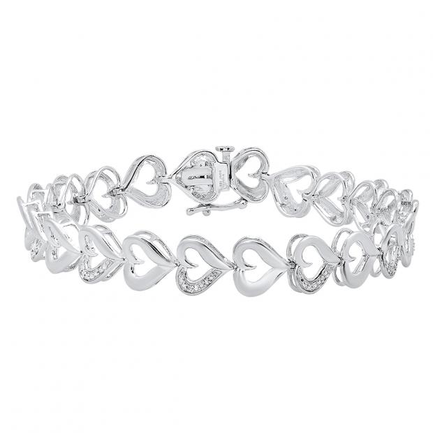 0.05 Carat (ctw) Sterling Silver Round White Diamond Ladies Heart Bracelet
