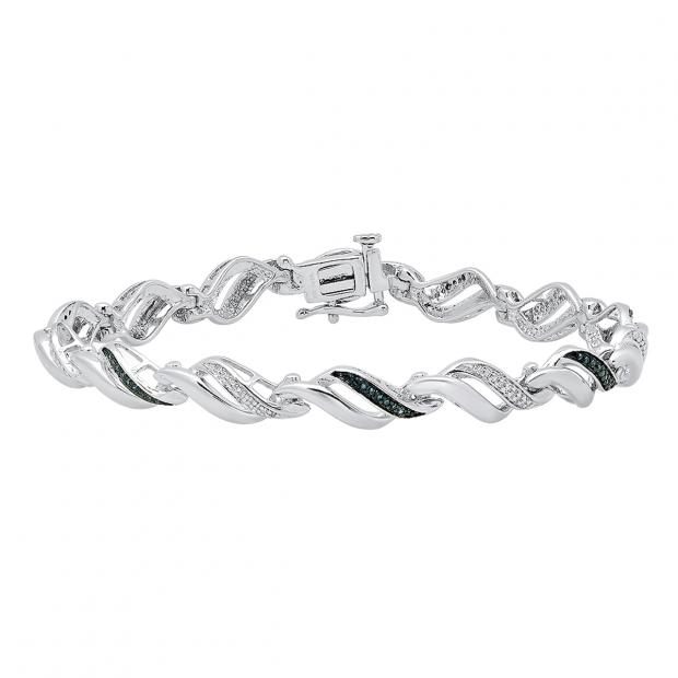 0.35 Carat (ctw) Sterling Silver Round Blue & White Diamond Ladies Infinity Tennis Bracelet 1/3 CT
