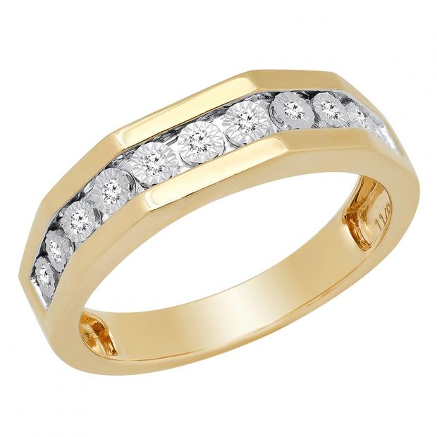 0.13 Carat (ctw) 10K Yellow Gold Round White Diamond Men