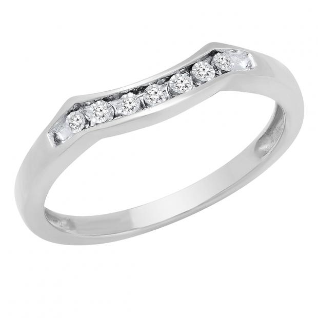 0.07 Carat (ctw) 10K White Gold Round White Diamond Ladies Wedding Stackable Band