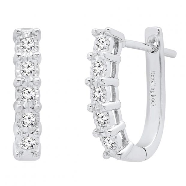 0.30 Carat (ctw) Sterling Silver Round White Diamond Ladies Hoop Earrings 1/3 CT