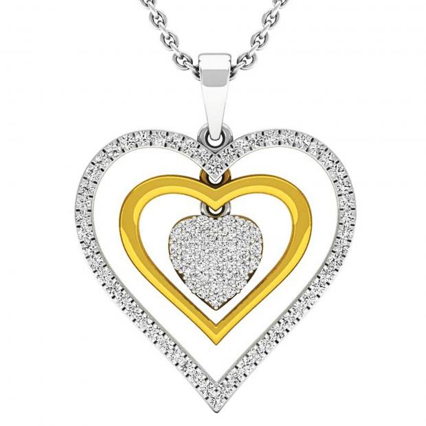 0.45 Carat (ctw) 18K White & Yellow Gold Round White Diamond Ladies Triple Heart Pendant 1/2 CT