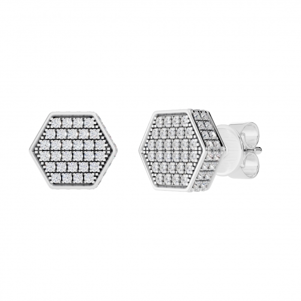 0.20 Carat (ctw) Sterling Silver Round Diamond Hexagon Mens Cluster Stud Earrings 1/5 CT