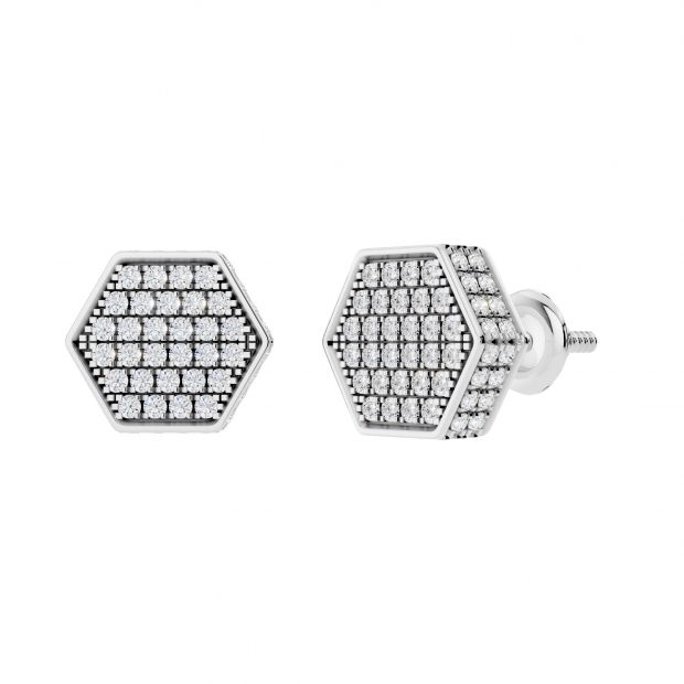 0.20 Carat (ctw) Sterling Silver Round Diamond Hexagon Mens Cluster Stud Earrings 1/5 CT