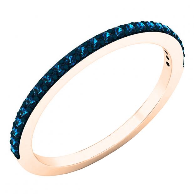 0.20 Carat (ctw) 14K Rose Gold Round Blue Diamond Ladies Ring Wedding Band 1/5 CT