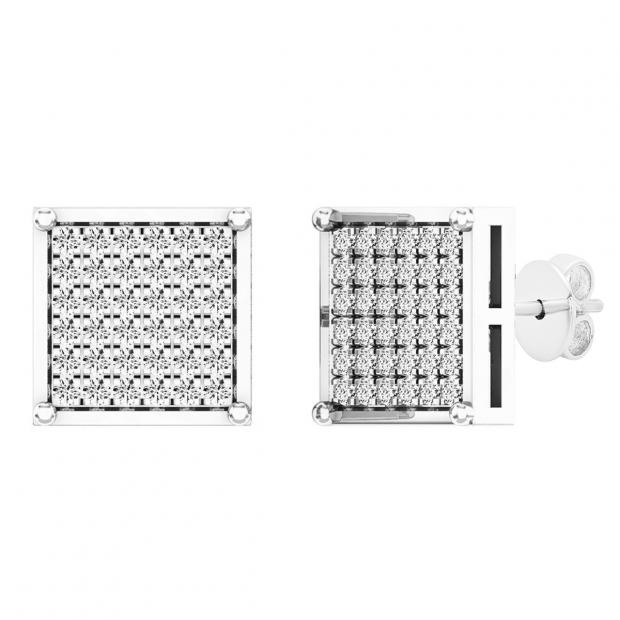 0.55 Carat (ctw) Sterling Silver Round Diamond Dice Shape Mens Iced Stud Earrings 1/2 CT