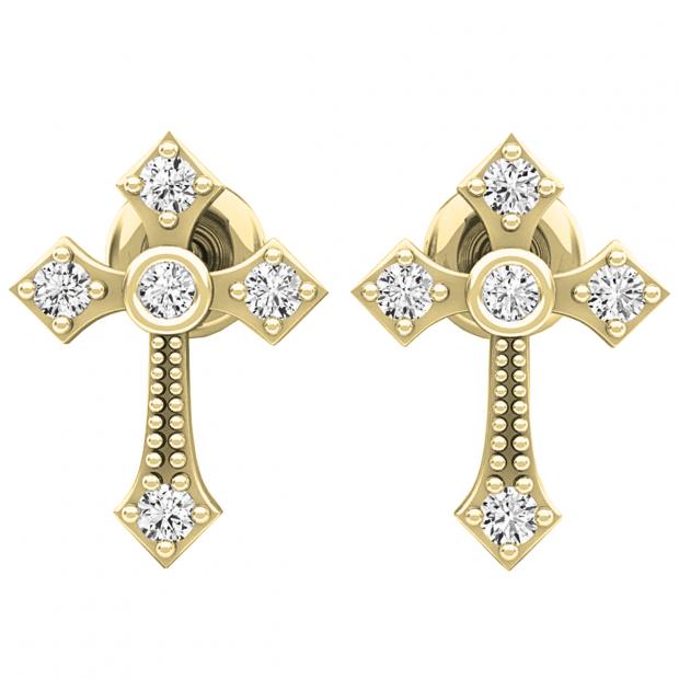 0.15 Carat (ctw) 10K Yellow Gold Round White Diamond Ladies Cross Stud Earrings