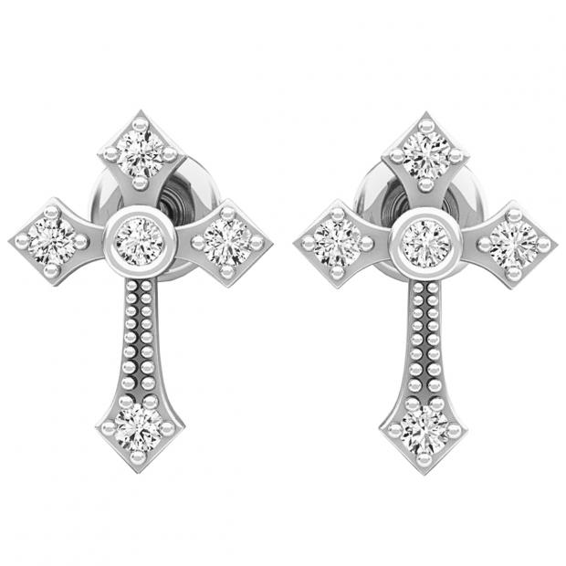 0.15 Carat (ctw) 18K White Gold Round White Diamond Ladies Cross Stud Earrings