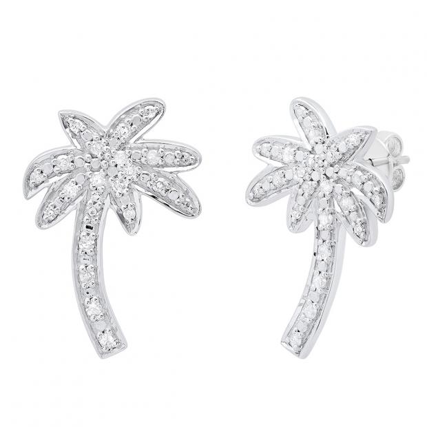0.30 Carat (ctw) Sterling Silver Round Diamond Palm Tree Stud Earrings 1/4 CT