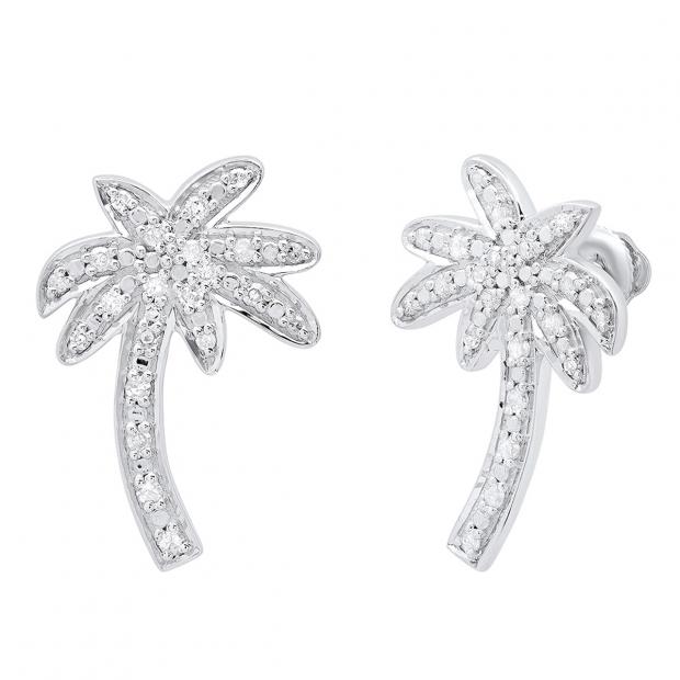 0.30 Carat (ctw) Sterling Silver Round Diamond Palm Tree Stud Earrings 1/4 CT