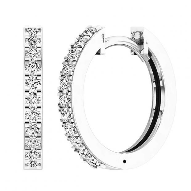 0.33 Carat (ctw) 10K White Gold Round White Diamond Ladies Huggies Hoop Earrings 1/3 CT