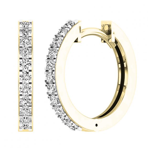 0.33 Carat (ctw) 14K Yellow Gold Round White Diamond Ladies Huggies Hoop Earrings 1/3 CT