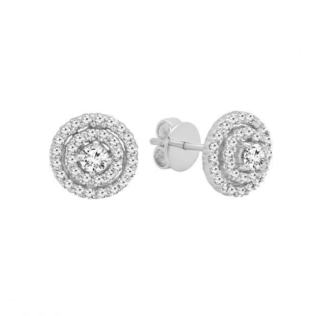 0.25 Carat (ctw) 14K White Gold Round White Diamond Ladies Flower Cluster Stud Earrings 1/4 CT