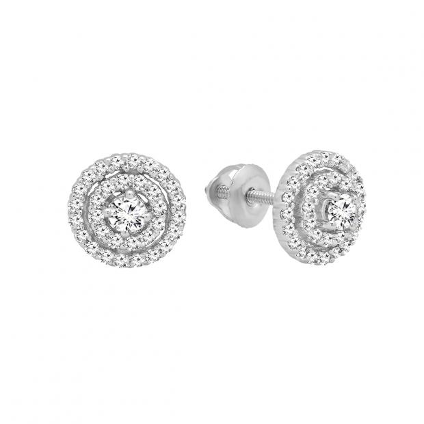 0.25 Carat (ctw) 14K White Gold Round White Diamond Ladies Flower Cluster Stud Earrings 1/4 CT