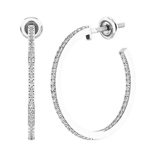 0.50 Carat (ctw) Sterling Silver Round White Diamond Ladies Huggies Hoop Earrings 1/2 CT