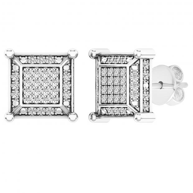 0.25 Carat (cttw) White Round White Diamond Kite Shape Stud Earrings Sterling Silver