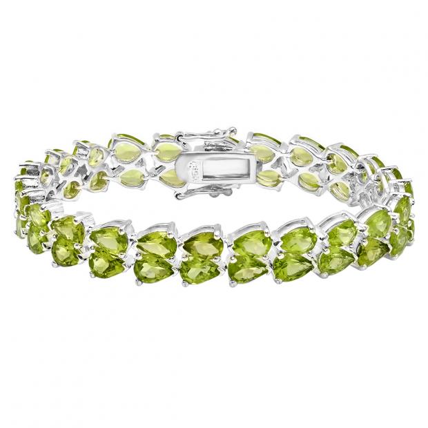 Sterling Silver Pear Peridot Ladies Tennis Bracelet