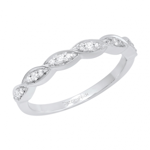 0.15 Carat (ctw) Round White Diamond Ladies Vintage Style Anniversary Wedding Band 14K White Gold