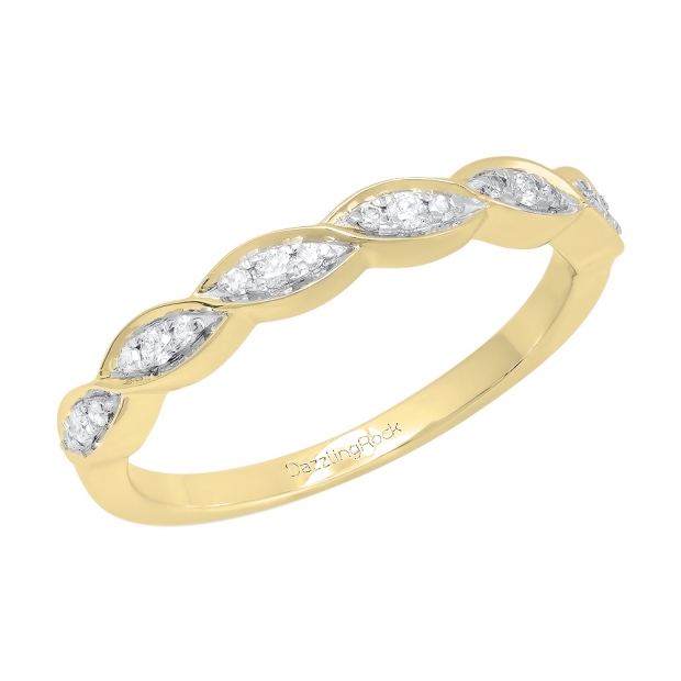 0.15 Carat (ctw) Round White Diamond Ladies Vintage Style Anniversary Wedding Band 14K Yellow Gold