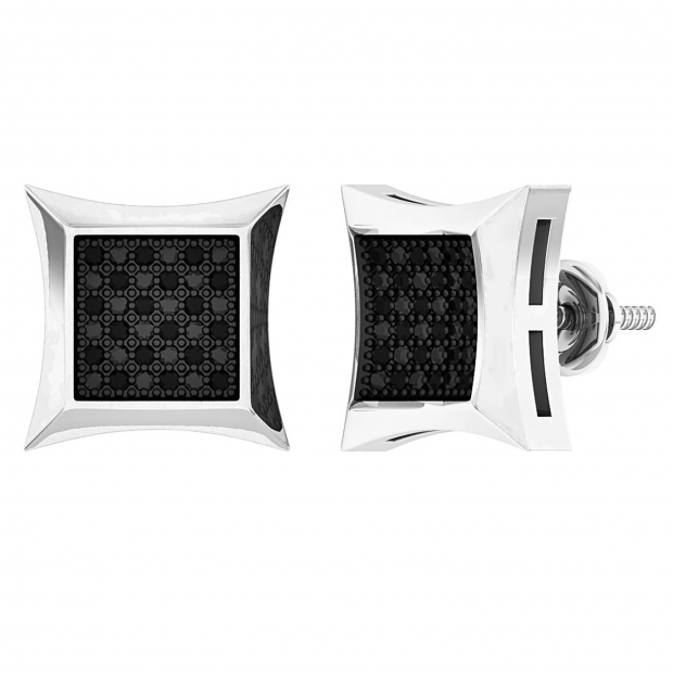 0.15 Carat (ctw) Round Black Diamond Mens Hip Hop Iced Stud Earrings Sterling Silver