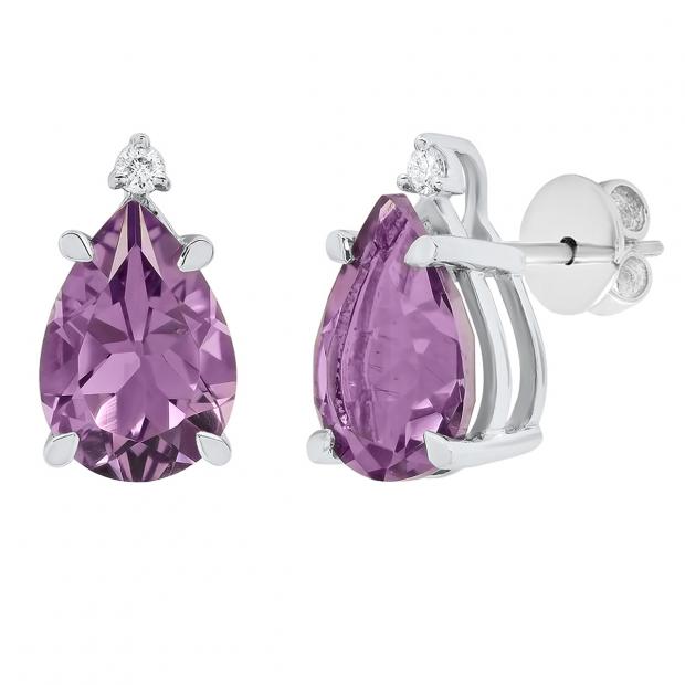 10X7 MM Each Pear Amethyst and Round Diamond Ladies Stud Earrings 10K White Gold