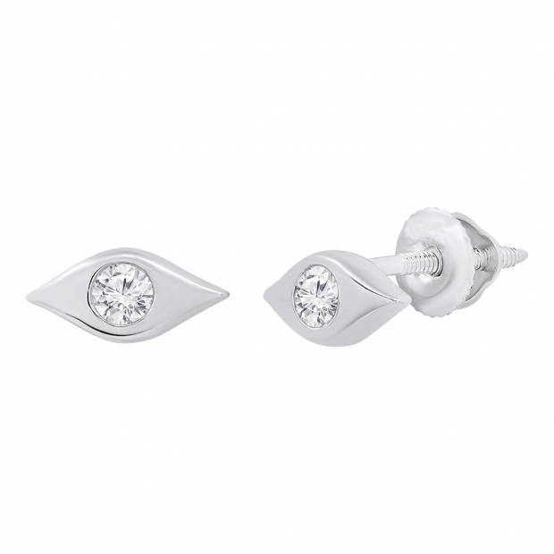 0.10 Carat (cttw) Round White Diamond Ladies Evil Eye Stud Earrings 1/10 Sterling Silver
